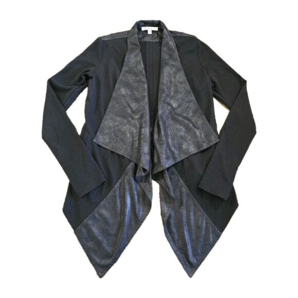 CAbi Black Drape Moto Cardigan Jacket  Faux Leather Detailing Womens XS - Picture 8 of 9